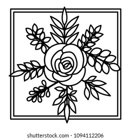 flower and leafs decorative square frame