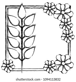 flower and leafs decorative square frame