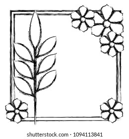 flower and leafs decorative square frame