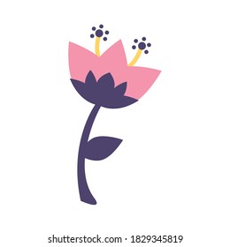 Blume und Blätter im flachen Stil, Vektorgrafik-Design
