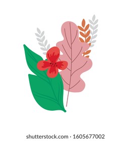 flower with leafs natural isolated icon vector illustration design