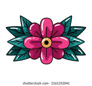 tatuaje de flores y hojas de la vieja escuela