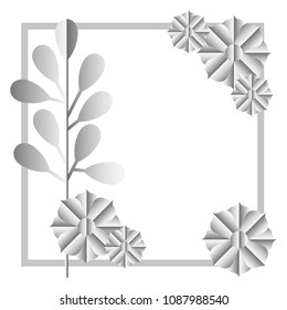 flower and leafs silvery decorative square frame