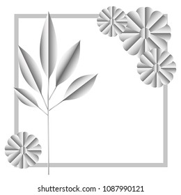 flower and leafs silvery decorative square frame