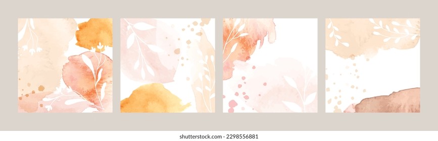 Flower and leave illustration with watercolor background great for social media and postcard, invitation.