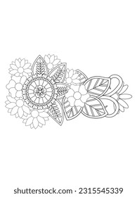 Flores y hojas. Obra de arte floral vectorial Aloha Hawaii. Colorear páginas de libros para adultos 