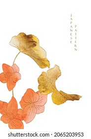 Flower and leaves branch decoration with floral pattern illustration in vintage style. Japanese background with watercolor texture vector.  