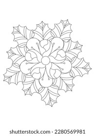  flower leaves Coloring page for adult. Contour drawing of a mandala on a white background. Vector illustration