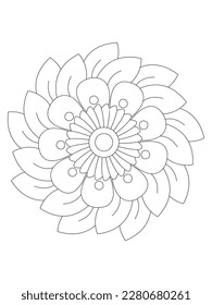 
 flower leaves Coloring page for adult. Contour drawing of a mandala on a white background. Vector illustration