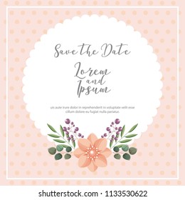 flower leaves decoration dotted background save the date wedding card