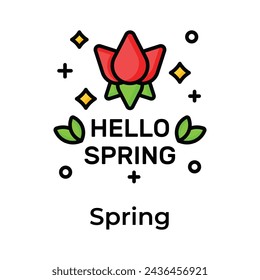 Blume mit Blättern, die Konzept-Ikone der Frühlingssaison, Hallo Frühling-Ikone-Design bezeichnen