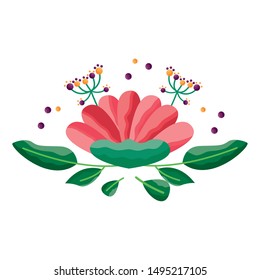 Flower with leaves design, floral nature plant ornament garden decoration and botany theme Vector illustration