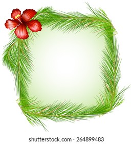 A flower with leaves design frame on white background