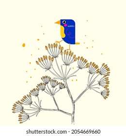 Flower and leaves drawing line simple vector illustration.