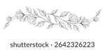 flower and leaves drawing. Vector hand drawn engraved floral card. Botanical, branch and flower Black ink sketch. Great for tattoo, invitations, greeting cards, decor