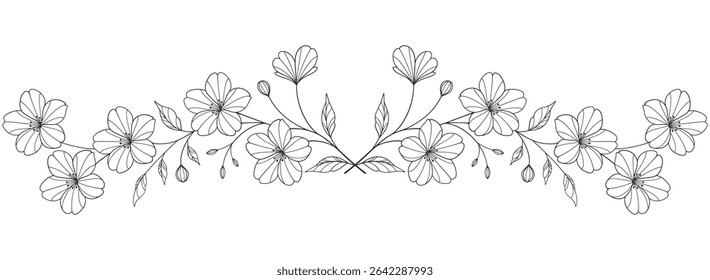 flower and leaves drawing. Vector hand drawn engraved floral card. Botanical, branch and flower Black ink sketch. Great for tattoo, invitations, greeting cards, decor