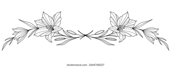 flower and leaves drawing. Vector hand drawn engraved floral card. Botanical, branch and flower Black ink sketch. Great for tattoo, invitations, greeting cards, decor