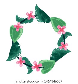 flower leaves foliage wreath decoration vector illustration