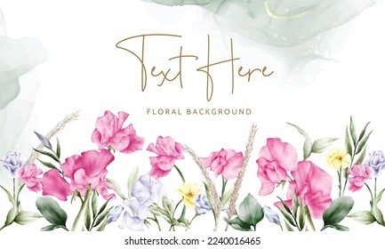 Flower and leaves frame background with watercolor