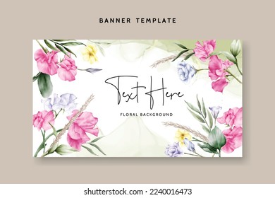 Flower and leaves frame background with watercolor
