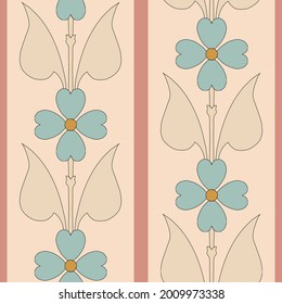 Flower with leaves, geometric pattern with stripes. Seamless repeatable.