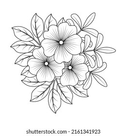 flower and leaves graphics line stroke of romantic coloring page for adult print template