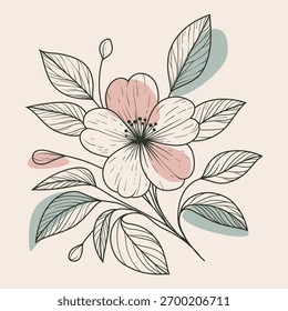 Flower with leaves Hand drawn flower vector illustration