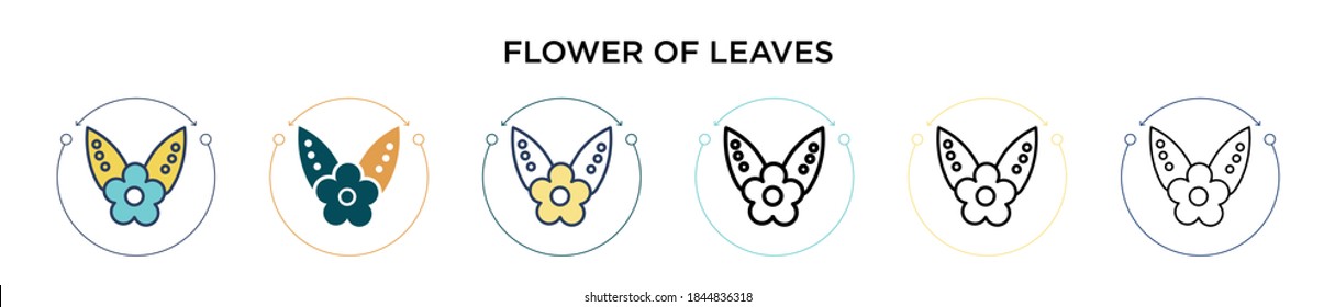 Flower of leaves icon in filled, thin line, outline and stroke style. Vector illustration of two colored and black flower of leaves vector icons designs can be used for mobile, ui, web