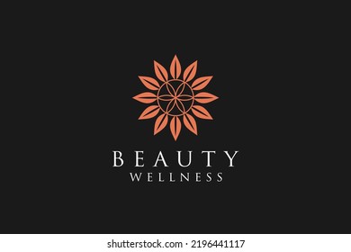 Flower leaves icon massage spa yoga logo treatment medical alternative traditional feminine luxury mandala symbol