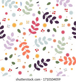 Flower and leaves illustration. Seamless vector with a floral pattern. Modern background.  Watercolor illustration with beautiful simple design.