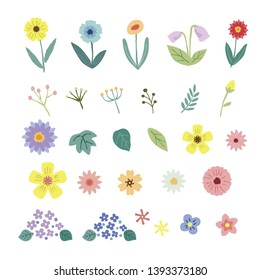 Flower and leaves illustration set.