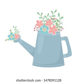 Flower and leaves inside watering can design