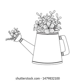 Flower and leaves inside watering can design