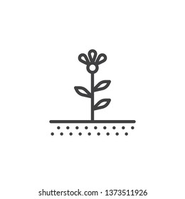 Flower with leaves line icon. linear style sign for mobile concept and web design. Growing plant outline vector icon. Springtime symbol, logo illustration. Pixel perfect vector graphics