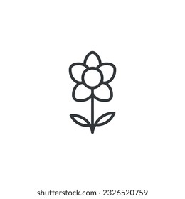 Flower with leaves line icon. linear style sign for mobile concept and web design. Plant with flower outline vector icon. Symbol, logo illustration. Vector graphics
