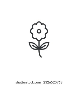 Flower with leaves line icon. linear style sign for mobile concept and web design. Plant with flower outline vector icon. Symbol, logo illustration. Vector graphics