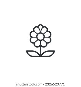 Flower with leaves line icon. linear style sign for mobile concept and web design. Plant with flower outline vector icon. Symbol, logo illustration. Vector graphics