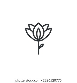 Flower with leaves line icon. linear style sign for mobile concept and web design. Plant with flower outline vector icon. Symbol, logo illustration. Vector graphics