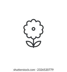 Flower with leaves line icon. linear style sign for mobile concept and web design. Plant with flower outline vector icon. Symbol, logo illustration. Vector graphics