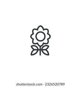Blume mit Blättersymbol. lineares Stilzeichen für mobiles Konzept und Webdesign. Pflanze mit Blumenumriss Vektorsymbol. Symbol, Logo-Abbildung. Vektorgrafik