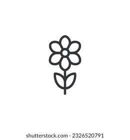 Flower with leaves line icon. linear style sign for mobile concept and web design. Plant with flower outline vector icon. Symbol, logo illustration. Vector graphics