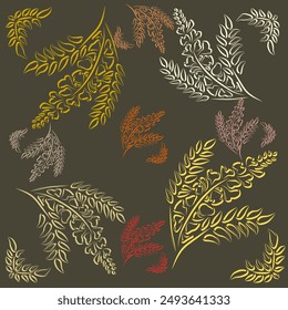 Flower leaves natural monotone yellow brown abstract seamless geometric graphic watercolor pastel print pattern artwork graphic vector ethnic simple template wallpaper stencil hand drawing
