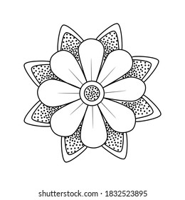 Flower with leaves old school traditional classic tattoo. Hand Drawn Black Outline Doodle Logo Icon. Coloring book page. Stock vector illustration isolated on white background.