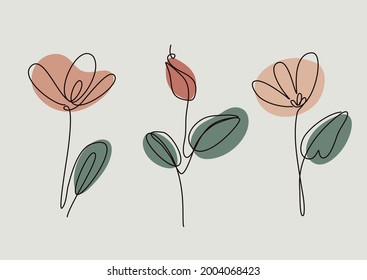 flower and leaves one line drawing art. Continuous line style. Abstract minimal vector illustration . flat color ilustration