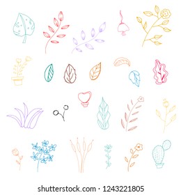 Flower and leaves outline transparent vector eps10