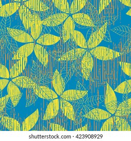 Flower and leaves pattern seamless vector background tile