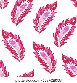 Flower leaves, pixel art design of leafage and foliage of flora. Spring or summer natural decoration ornamental motif. Seamless pattern, wallpaper or background print. Vector in flat illustration