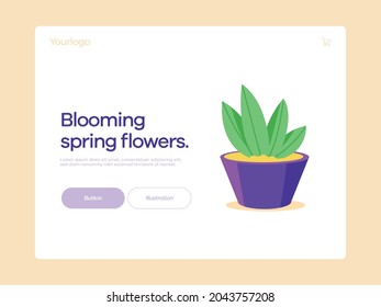 Flower with leaves planted in the vase. Illustration for web design or mobile application.