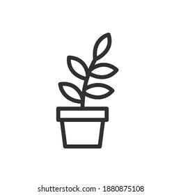 flower with leaves in a pot, linear icon. Editable stroke
