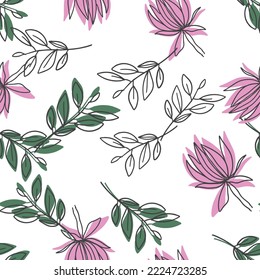 Flower and leaves seamless pattern Chrysanthemum flowers